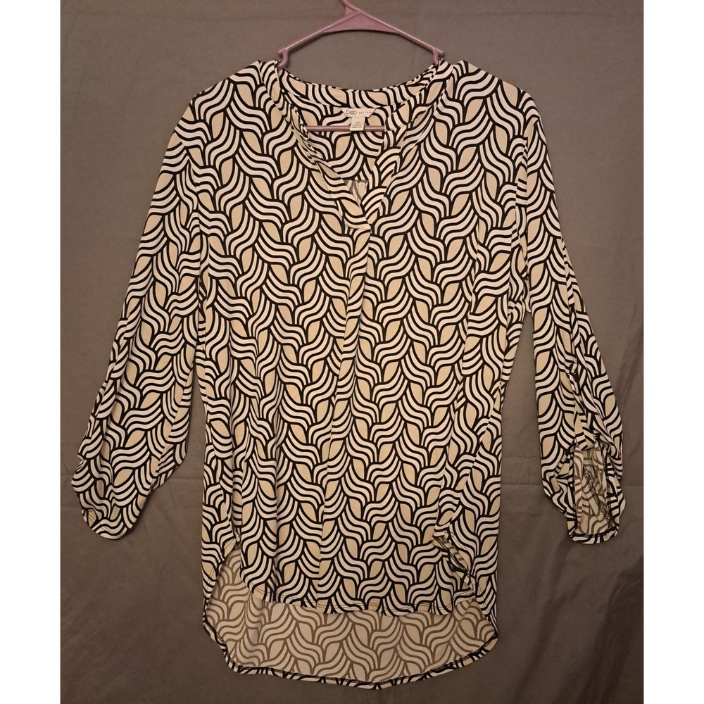 Cato Patterned Blouse Womens Size Medium Cream Black White